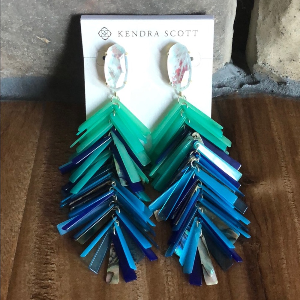 Kendra Scott Earrings Justyne abalone blue green - Picture 4 of 7